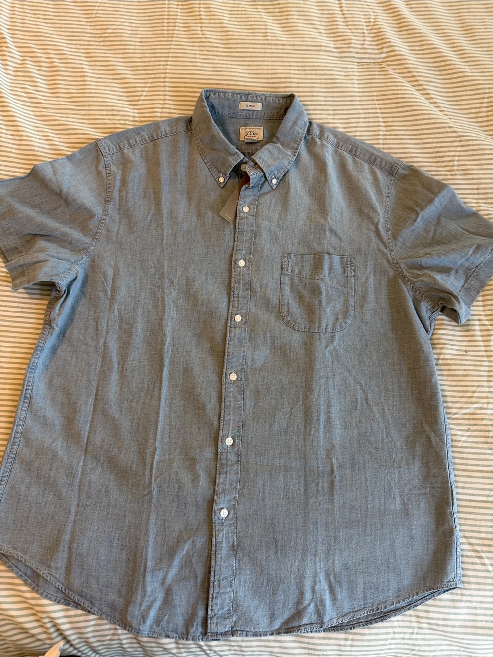 J. Crew Men's Short-Sleeve Button-Down Shirt in Chambray Blue